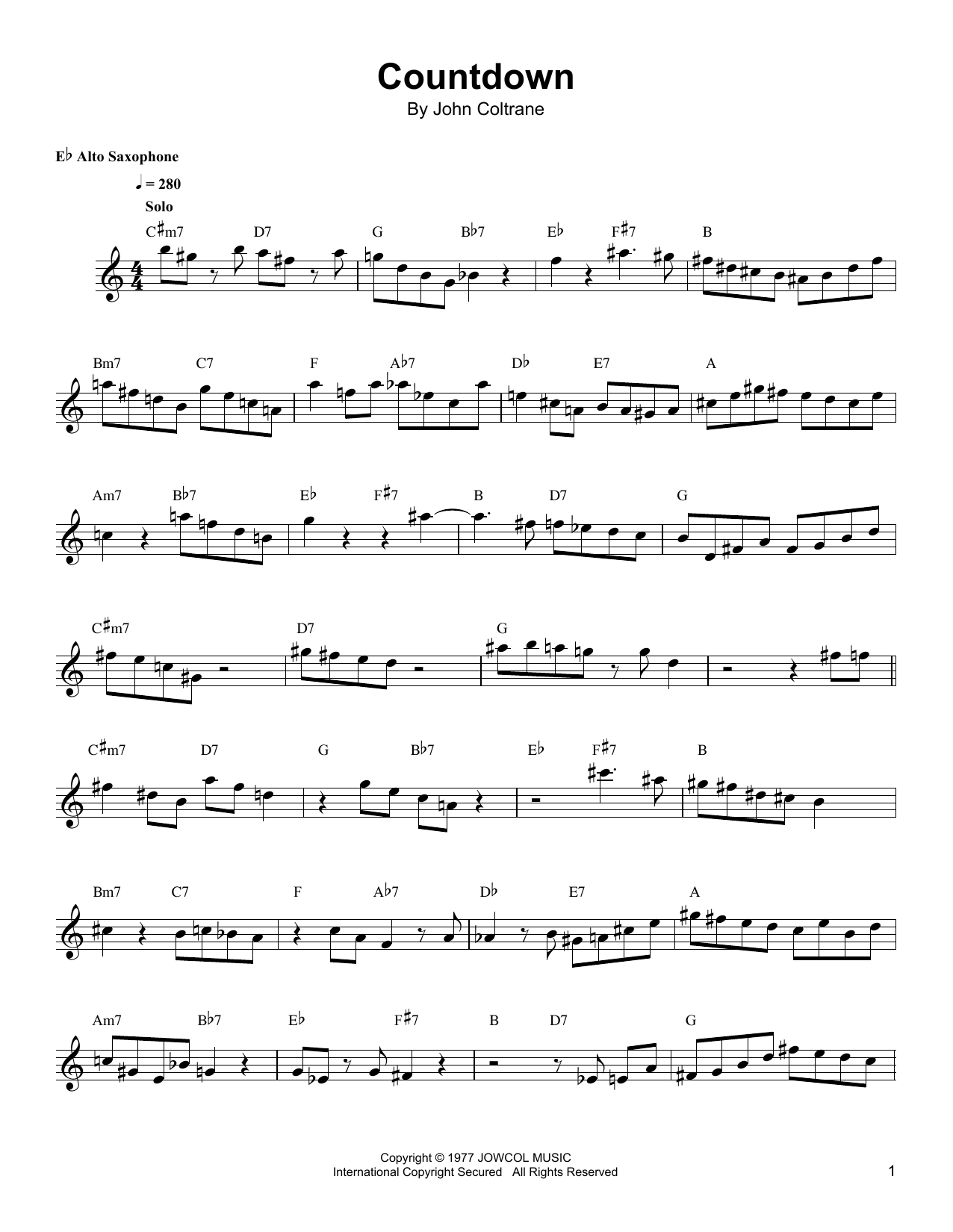 Download Kenny Garrett Countdown Sheet Music and learn how to play Alto Sax Transcription PDF digital score in minutes