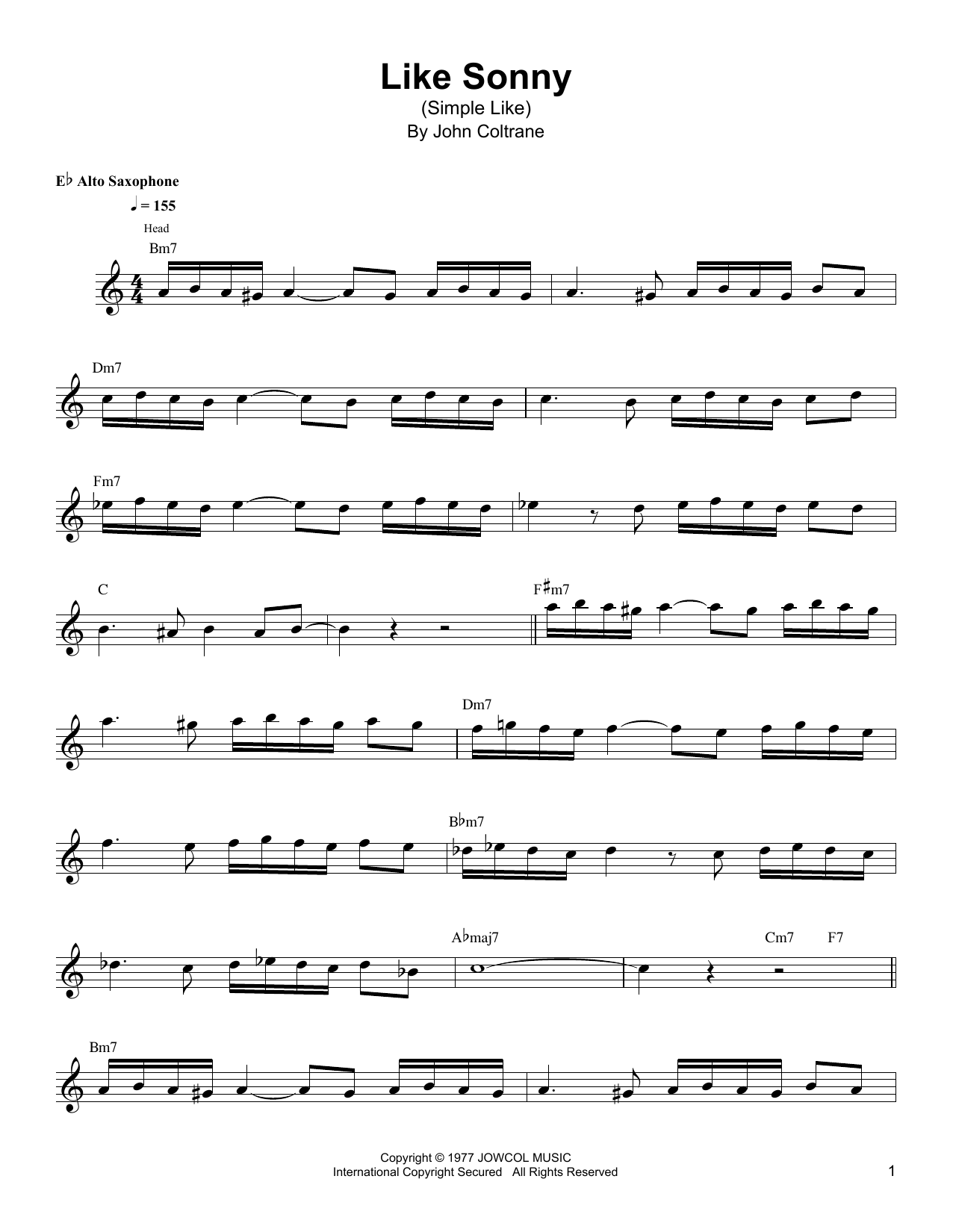 Download Kenny Garrett Like Sonny (Simple Like) Sheet Music and learn how to play Alto Sax Transcription PDF digital score in minutes