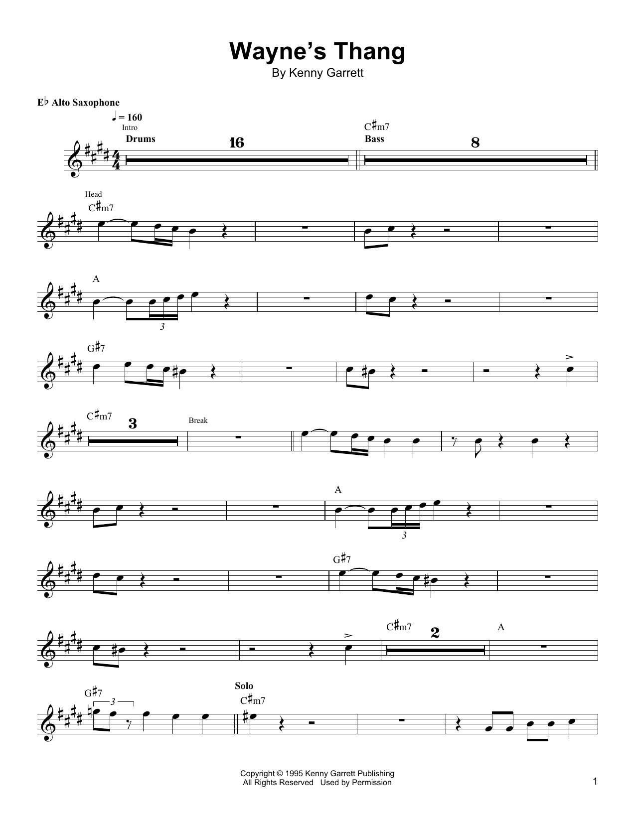 Download Kenny Garrett Wayne's Thang Sheet Music and learn how to play Alto Sax Transcription PDF digital score in minutes