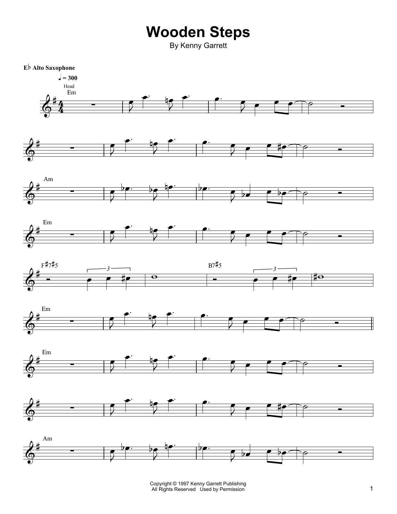 Download Kenny Garrett Wooden Steps Sheet Music and learn how to play Alto Sax Transcription PDF digital score in minutes