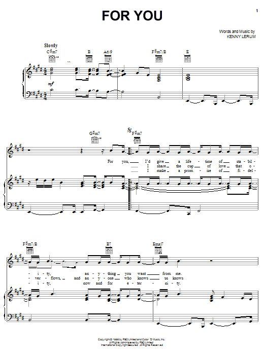 Download Kenny Lerum For You Sheet Music and learn how to play Piano, Vocal & Guitar (Right-Hand Melody) PDF digital score in minutes