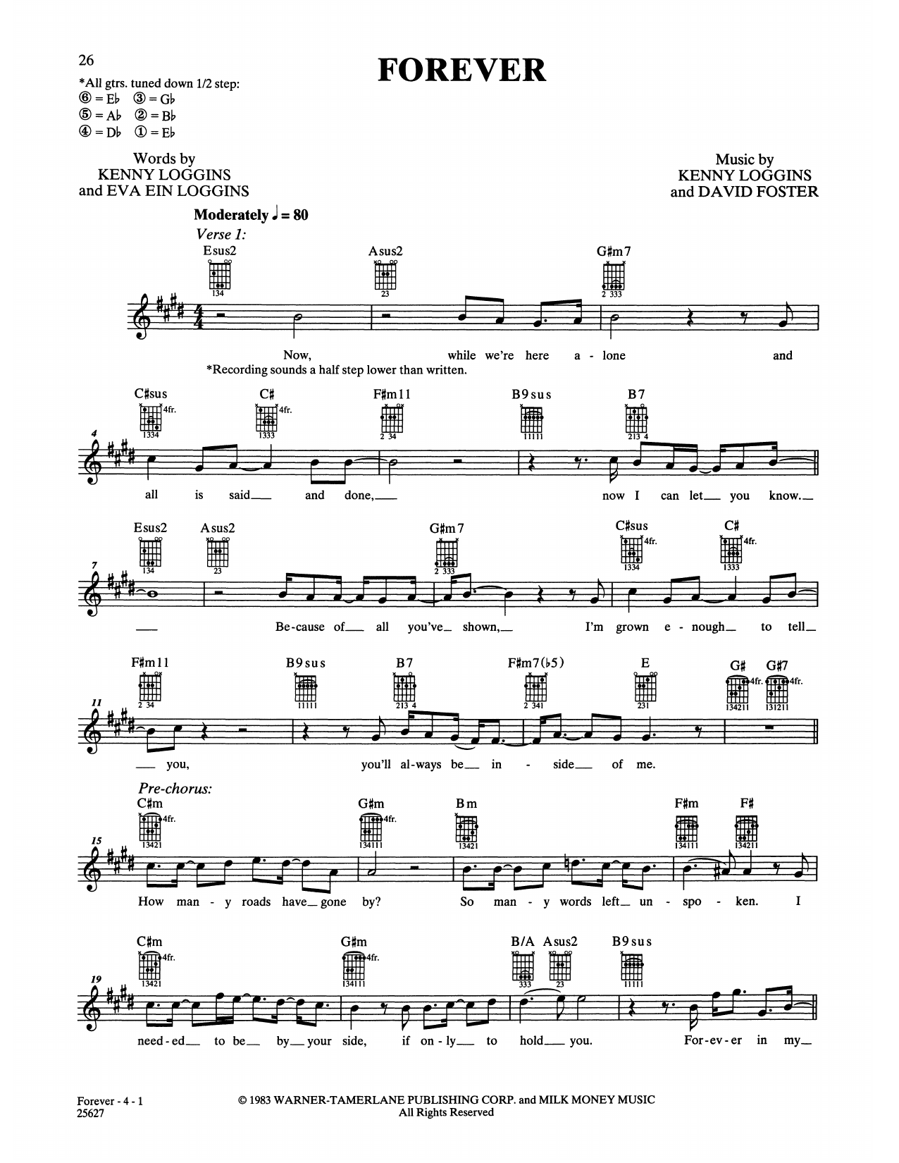 Download Kenny Loggins Forever Sheet Music and learn how to play Easy Guitar PDF digital score in minutes