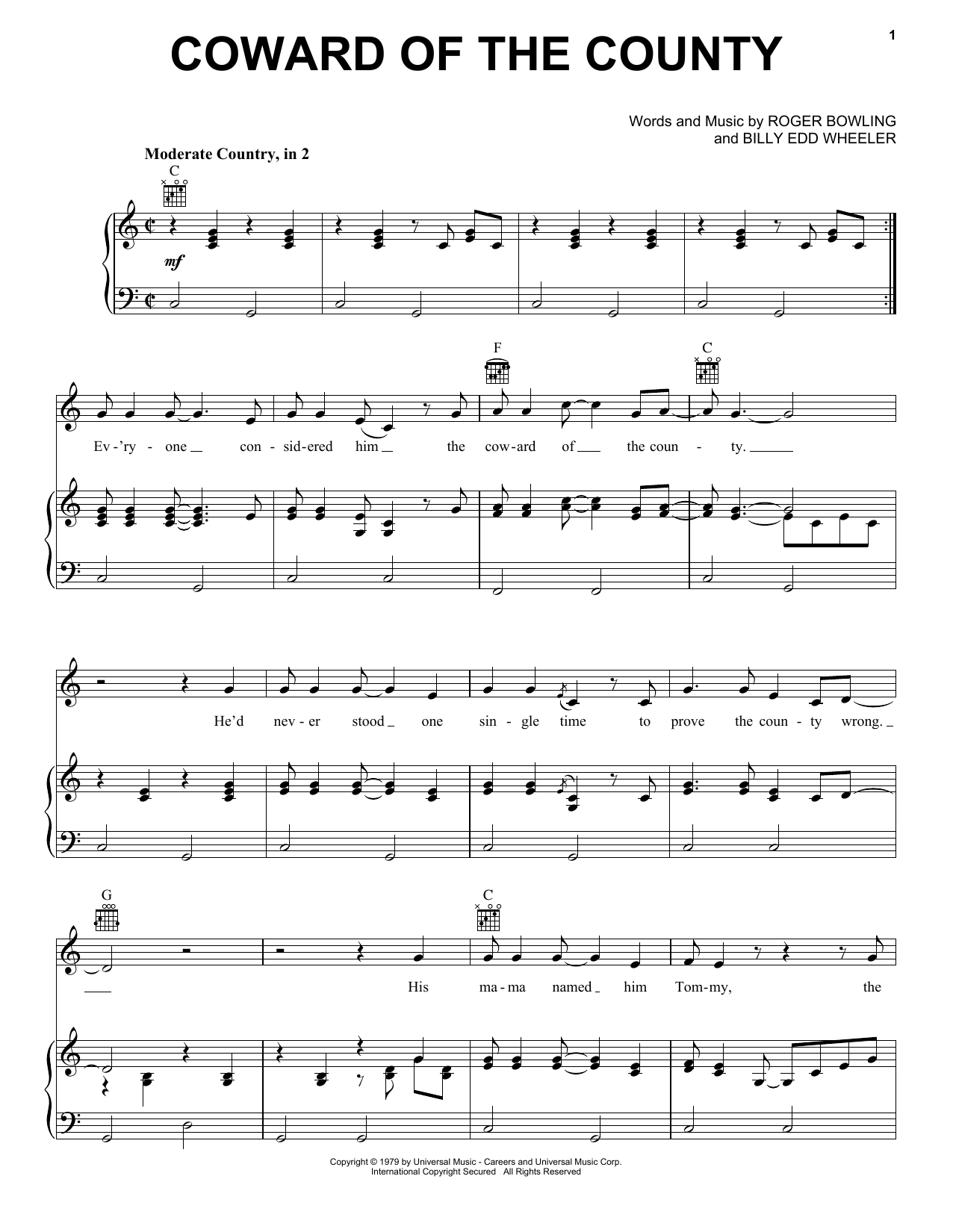 Download Kenny Rogers Coward Of The County Sheet Music and learn how to play Easy Guitar Tab PDF digital score in minutes