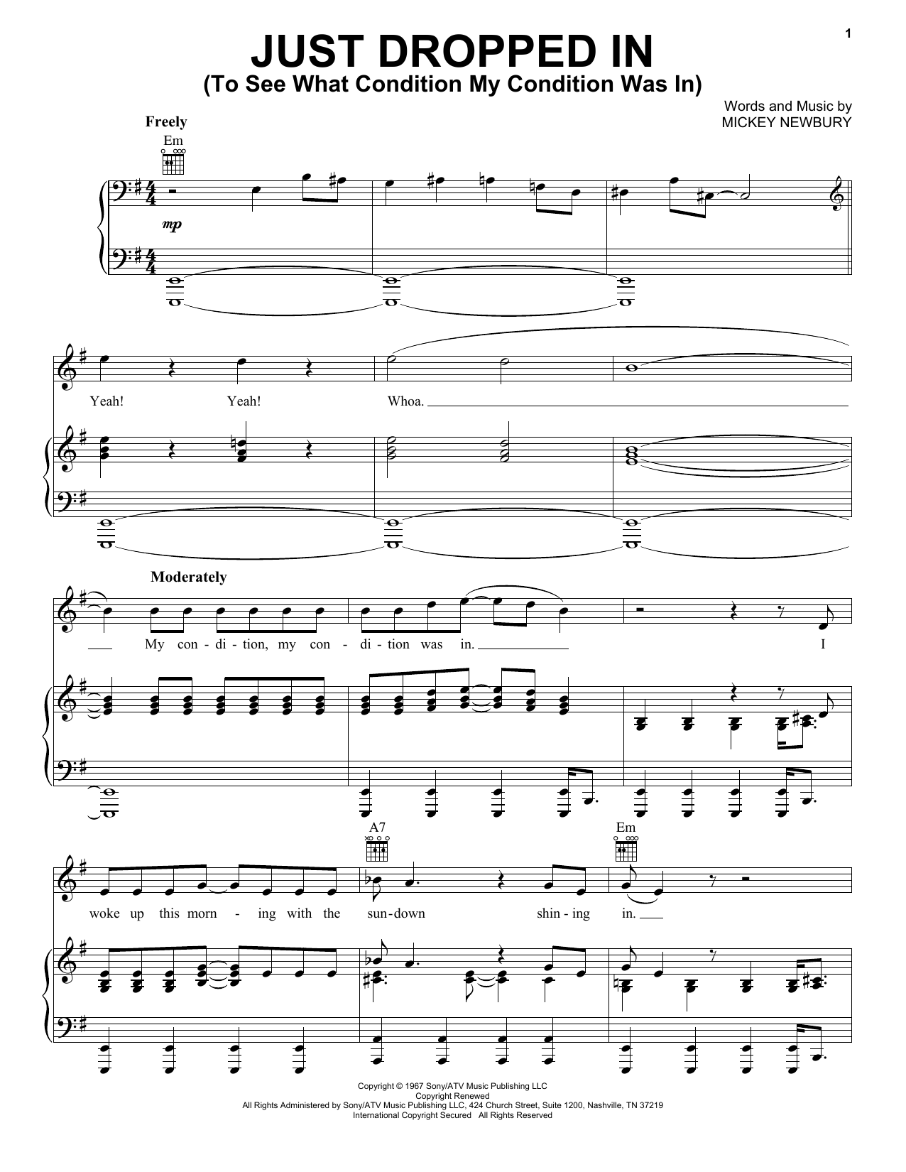 Download Kenny Rogers Just Dropped In (To See What Condition My Condition Was In) Sheet Music and learn how to play Lyrics & Chords PDF digital score in minutes