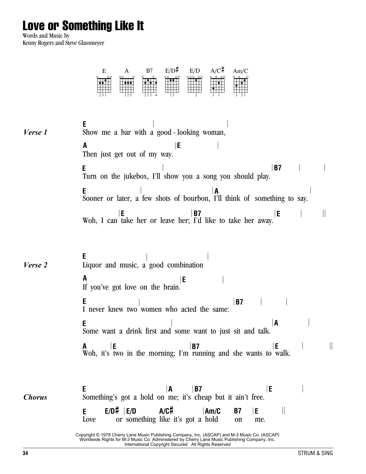 Download Kenny Rogers Love Or Something Like It Sheet Music and learn how to play Lyrics & Chords PDF digital score in minutes