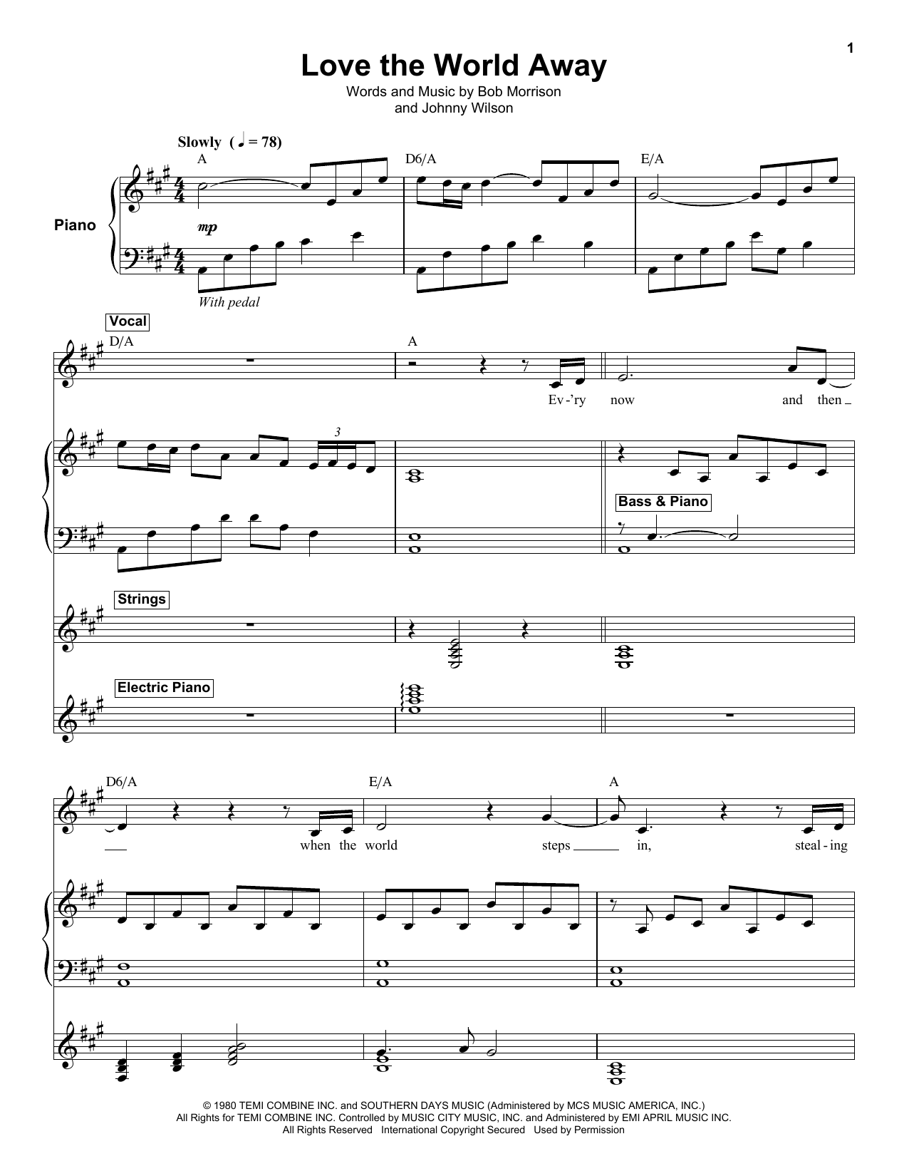 Download Kenny Rogers Love The World Away Sheet Music and learn how to play Keyboard Transcription PDF digital score in minutes