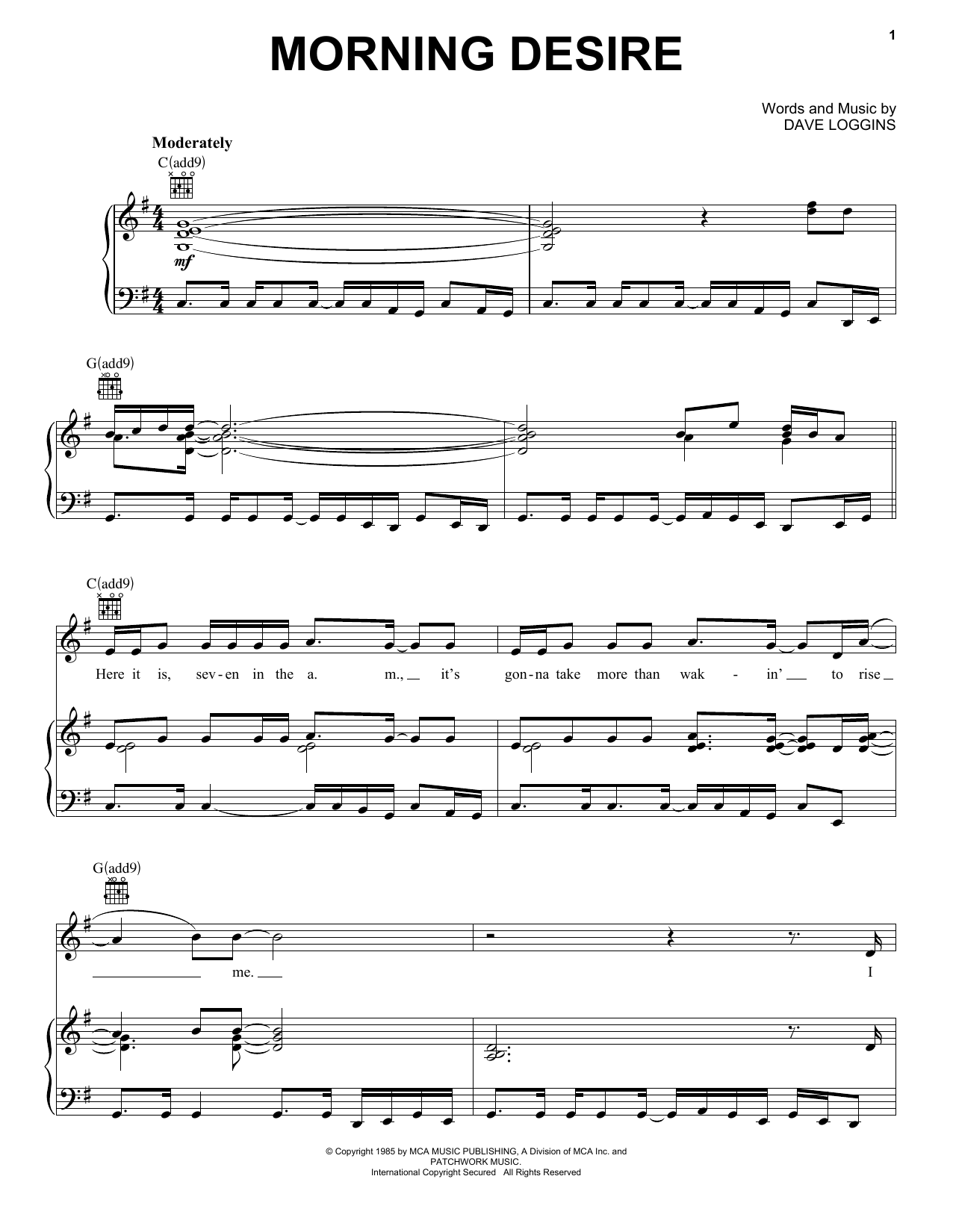 Download Kenny Rogers Morning Desire Sheet Music and learn how to play Piano, Vocal & Guitar Chords (Right-Hand Melody) PDF digital score in minutes
