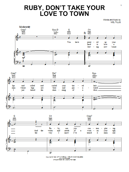 Download Kenny Rogers Ruby, Don't Take Your Love To Town Sheet Music and learn how to play Easy Piano PDF digital score in minutes