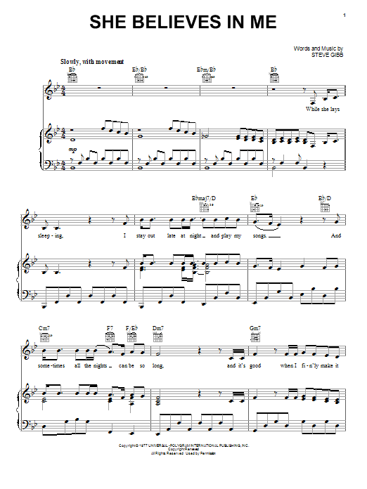 Download Kenny Rogers She Believes In Me Sheet Music and learn how to play Real Book – Melody, Lyrics & Chords PDF digital score in minutes