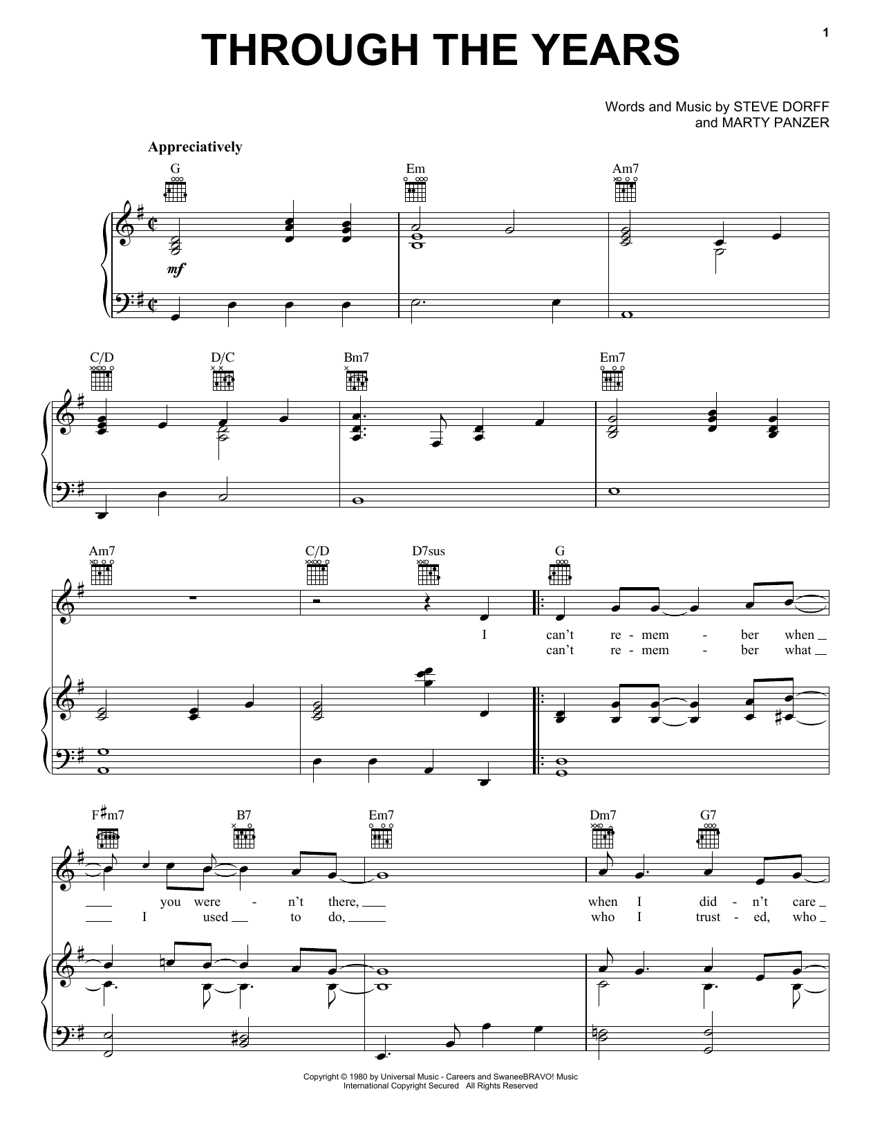 Download Kenny Rogers Through The Years Sheet Music and learn how to play Piano PDF digital score in minutes