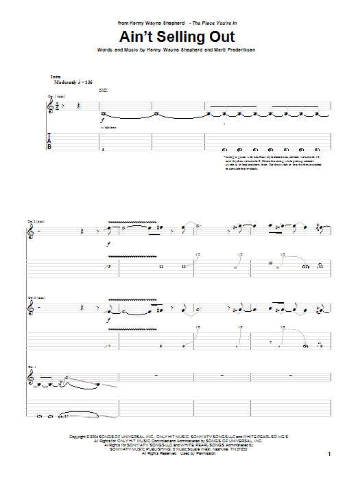 Download Kenny Wayne Shepherd Ain't Selling Out Sheet Music and learn how to play Guitar Tab PDF digital score in minutes