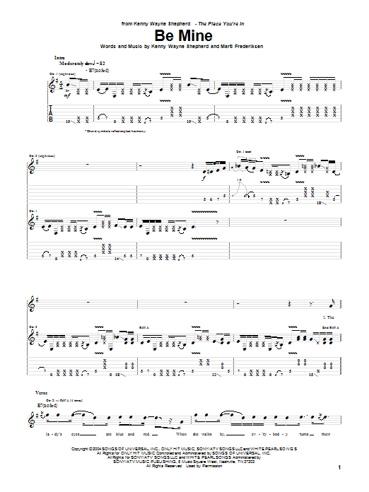 Download Kenny Wayne Shepherd Be Mine Sheet Music and learn how to play Guitar Tab PDF digital score in minutes