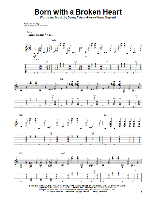 Download Kenny Wayne Shepherd Born With A Broken Heart Sheet Music and learn how to play Guitar Tab PDF digital score in minutes