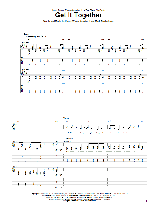 Download Kenny Wayne Shepherd Get It Together Sheet Music and learn how to play Guitar Tab PDF digital score in minutes