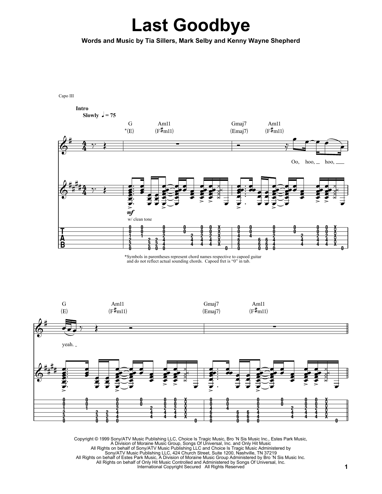 Download Kenny Wayne Shepherd Last Goodbye Sheet Music and learn how to play Guitar Tab PDF digital score in minutes
