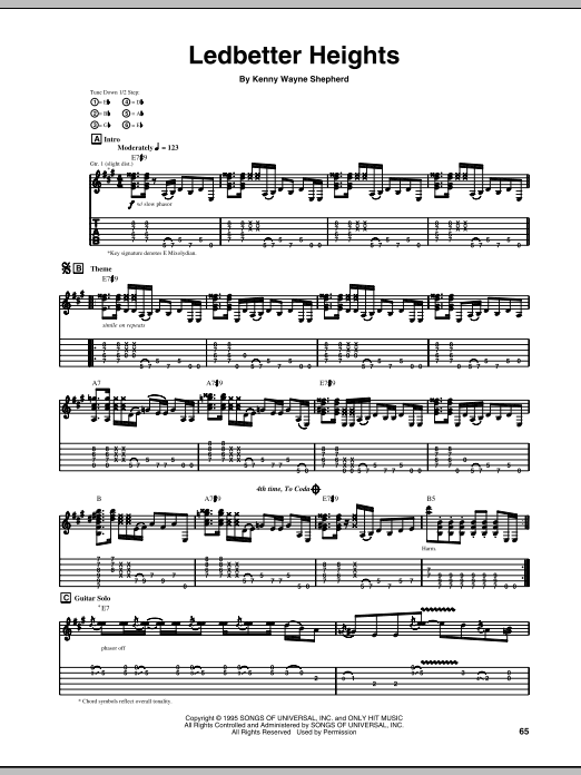 Download Kenny Wayne Shepherd Ledbetter Heights Sheet Music and learn how to play Guitar Tab PDF digital score in minutes