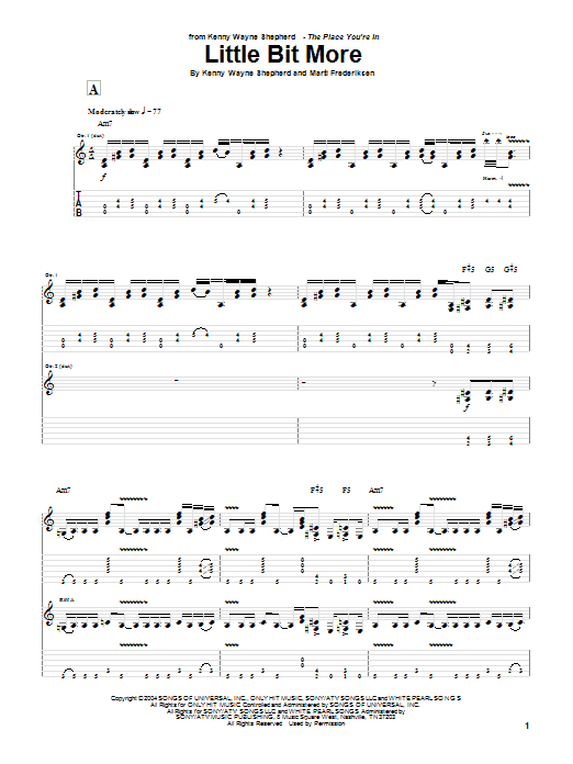 Download Kenny Wayne Shepherd Little Bit More Sheet Music and learn how to play Guitar Tab PDF digital score in minutes