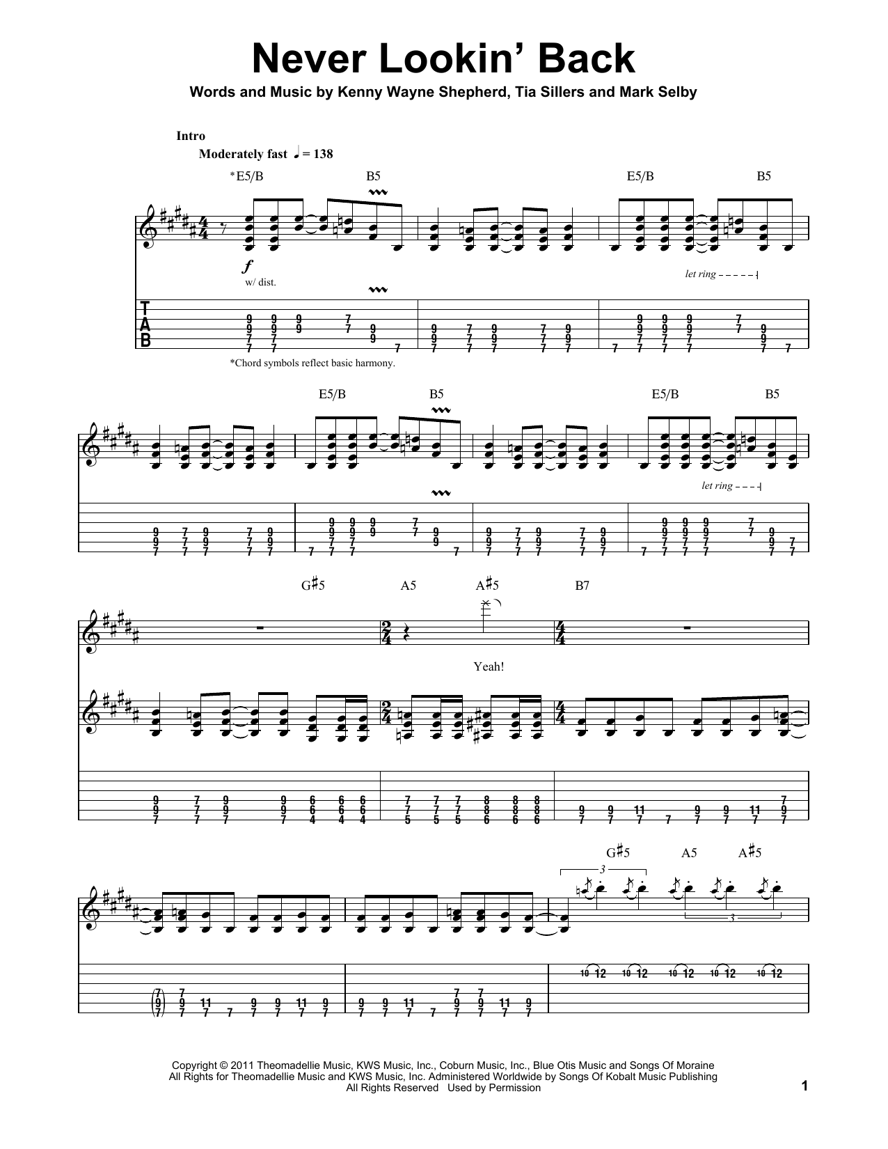 Download Kenny Wayne Shepherd Never Lookin' Back Sheet Music and learn how to play Guitar Tab PDF digital score in minutes
