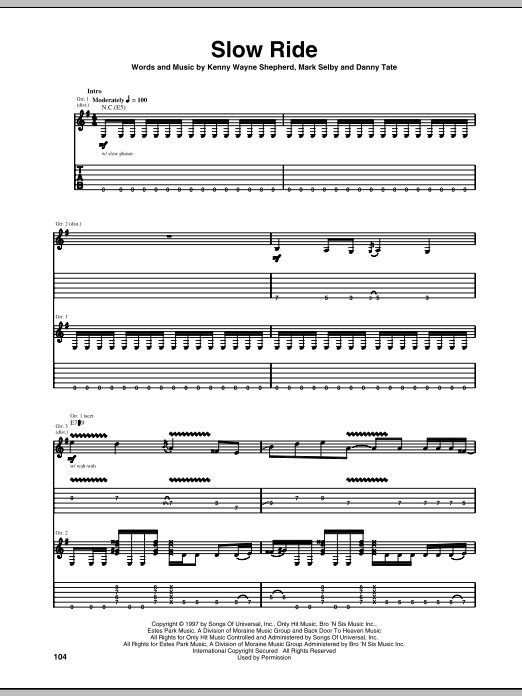 Download Kenny Wayne Shepherd Slow Ride Sheet Music and learn how to play Guitar Tab PDF digital score in minutes