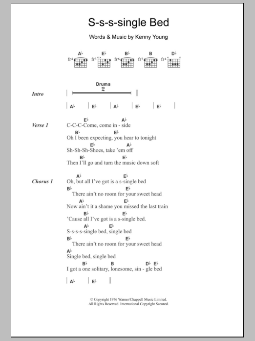 Download Kenny Young S-s-s-single Bed Sheet Music and learn how to play Lyrics & Chords PDF digital score in minutes