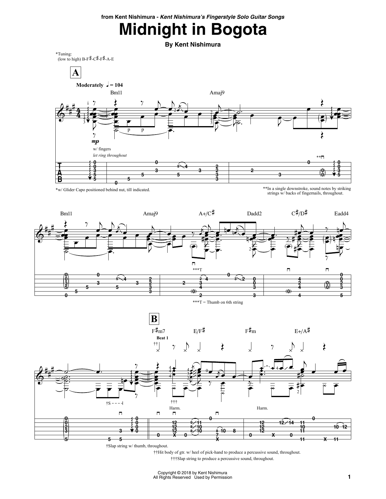 Download Kent Nishimura Midnight In Bogota Sheet Music and learn how to play Solo Guitar PDF digital score in minutes