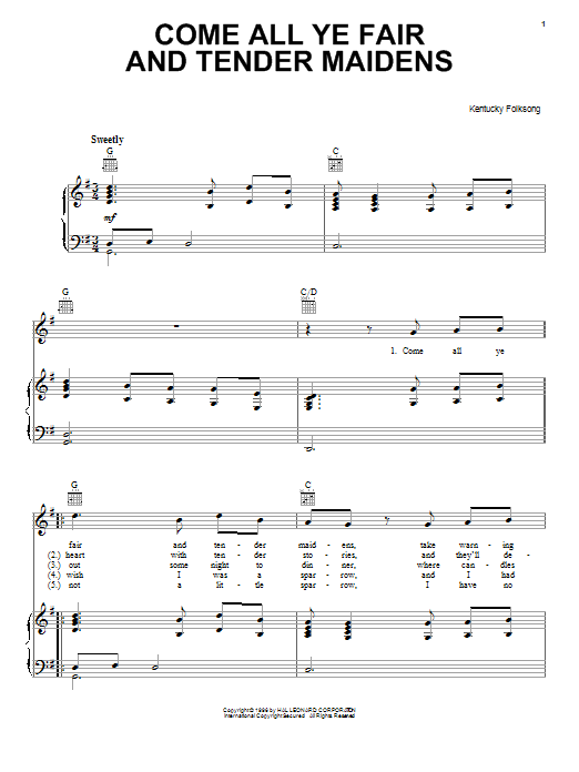 Download Kentucky Folksong Come All Ye Fair And Tender Maidens Sheet Music and learn how to play Guitar Tab PDF digital score in minutes