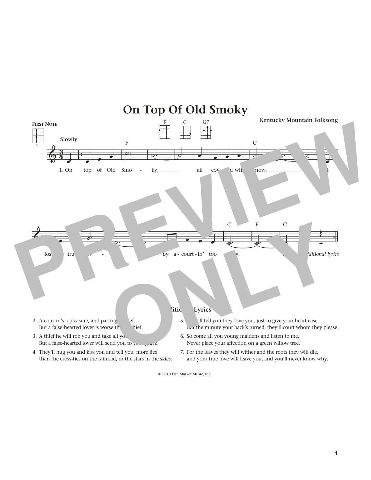 Download Traditional On Top Of Old Smoky Sheet Music and learn how to play Ukulele PDF digital score in minutes