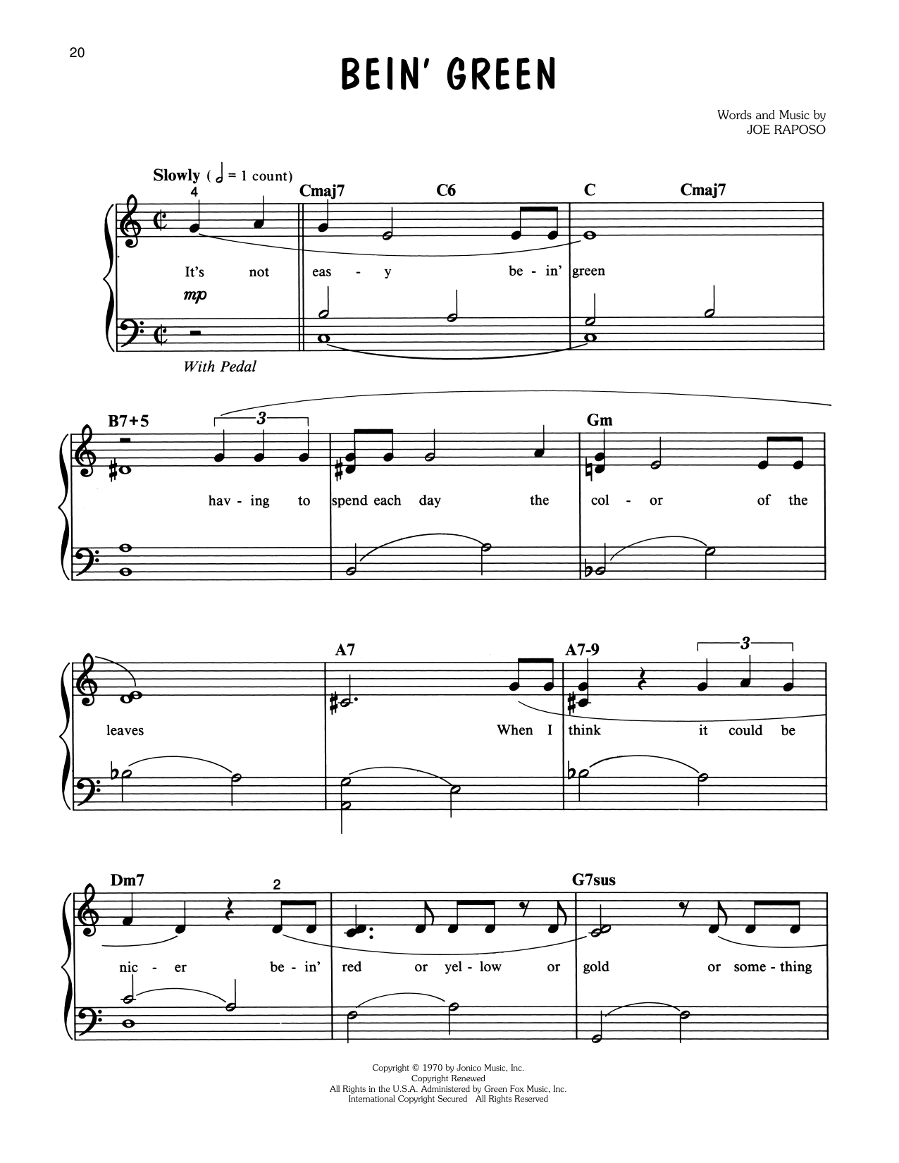 Download Kermit The Frog Bein' Green (from Sesame Street) Sheet Music and learn how to play Easy Piano PDF digital score in minutes