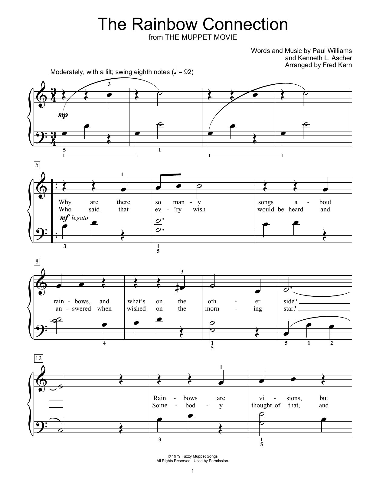 Download Kermit The Frog The Rainbow Connection Sheet Music and learn how to play Easy Piano PDF digital score in minutes