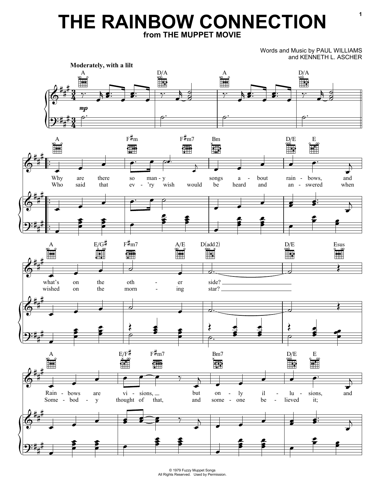 Download Kermit The Frog The Rainbow Connection Sheet Music and learn how to play Piano, Vocal & Guitar (Right-Hand Melody) PDF digital score in minutes