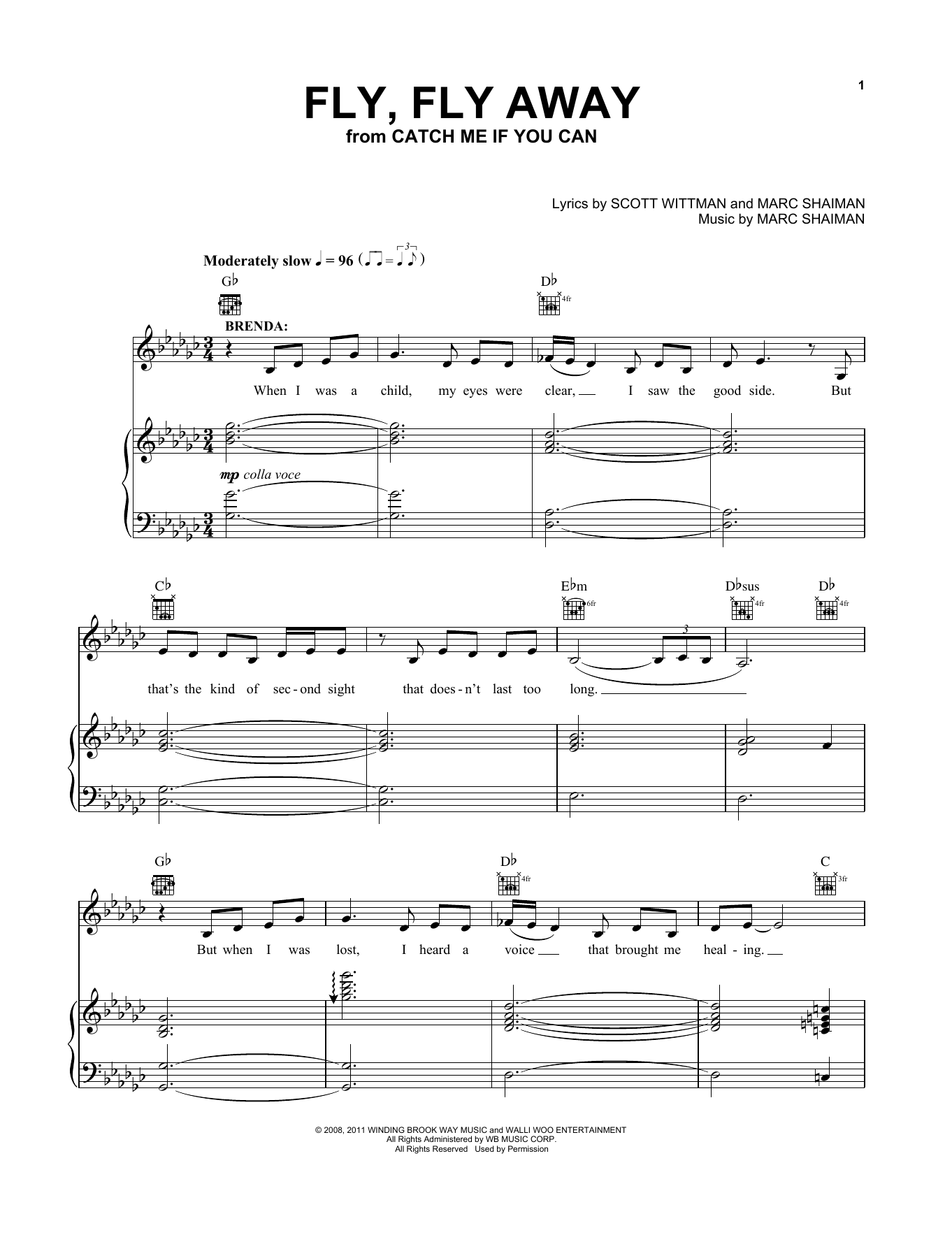 Download Kerry Butler Fly, Fly Away (from Catch Me If You Can) Sheet Music and learn how to play Vocal Pro + Piano/Guitar PDF digital score in minutes