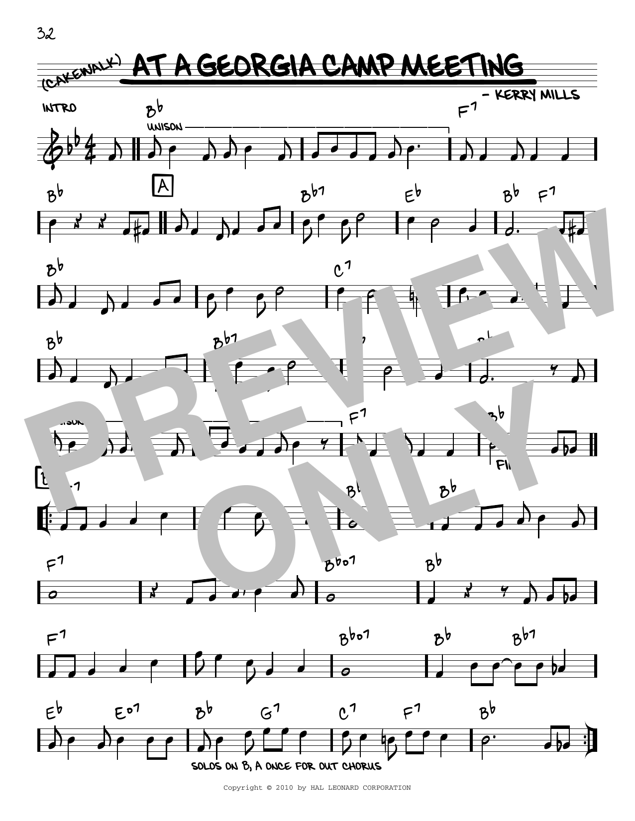 Download Kerry Mills At A Georgia Camp Meeting (arr. Robert Rawlins) Sheet Music and learn how to play Real Book – Melody, Lyrics & Chords PDF digital score in minutes