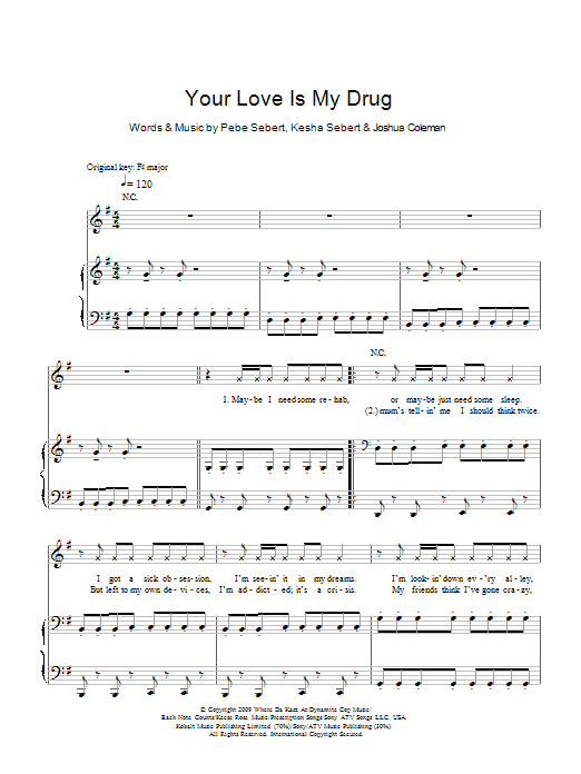 Download Ke$ha Your Love Is My Drug Sheet Music and learn how to play Piano, Vocal & Guitar (Right-Hand Melody) PDF digital score in minutes