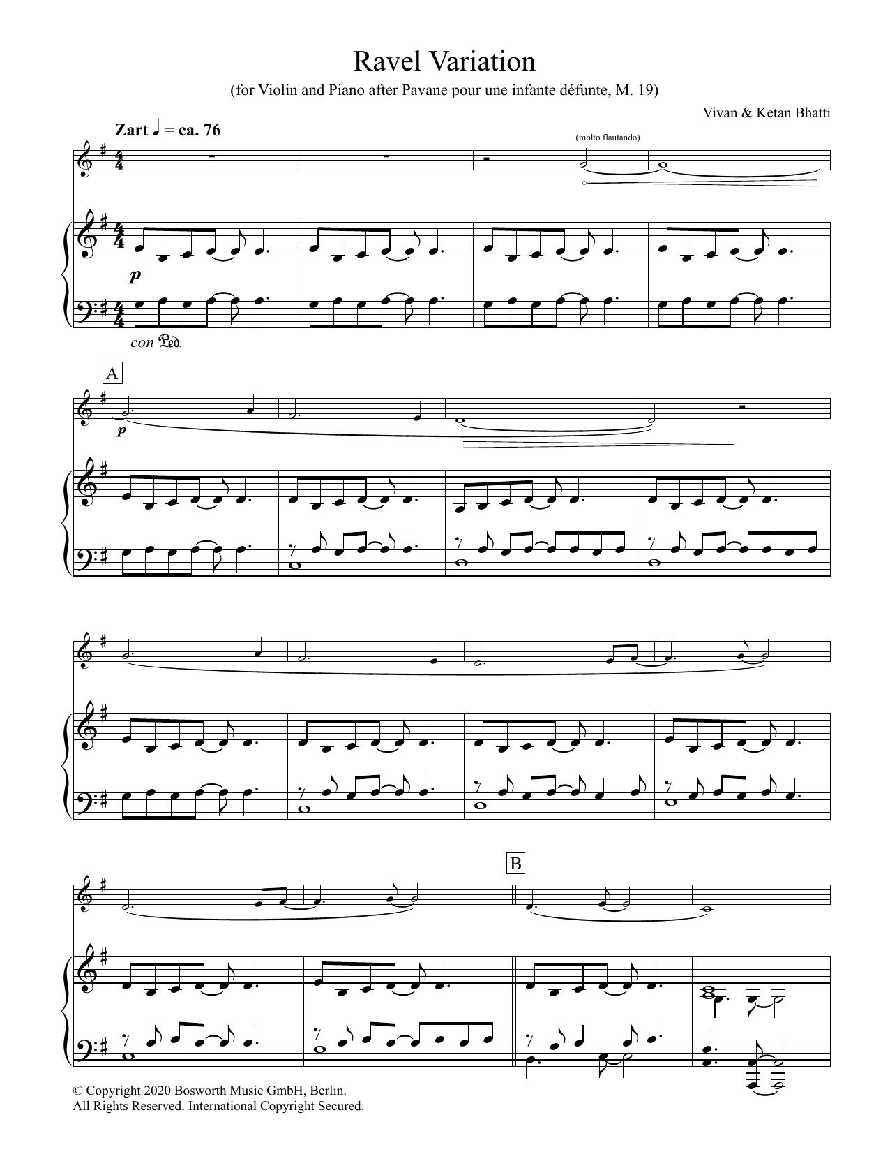 Download Ketan & Vivan Bhatti Ravel Variation Sheet Music and learn how to play Violin and Piano PDF digital score in minutes