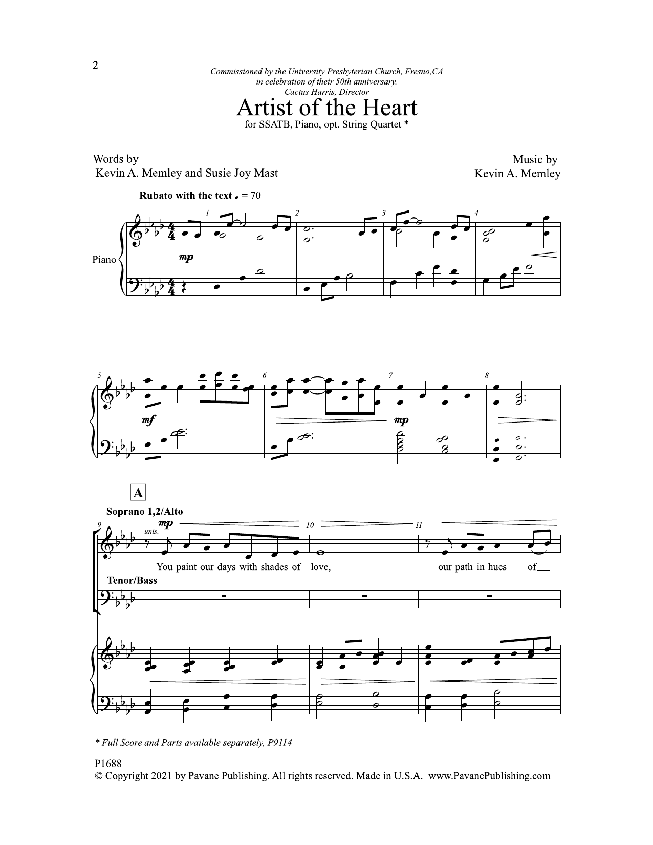 Download Kevin A. Memley and Susie Joy Mast Artist of the Heart Sheet Music and learn how to play SATB Choir PDF digital score in minutes