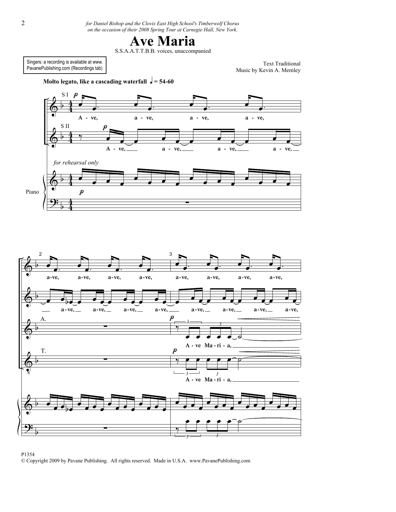 Download Kevin A. Memley Ave Maria Sheet Music and learn how to play SATB Choir PDF digital score in minutes