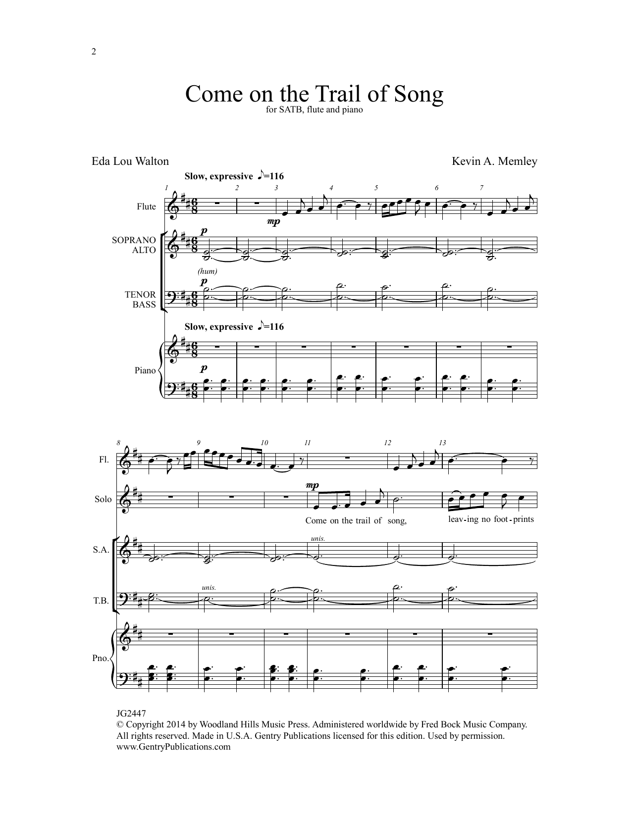 Download Kevin A. Memley Come on the Trail of Song Sheet Music and learn how to play SATB Choir PDF digital score in minutes