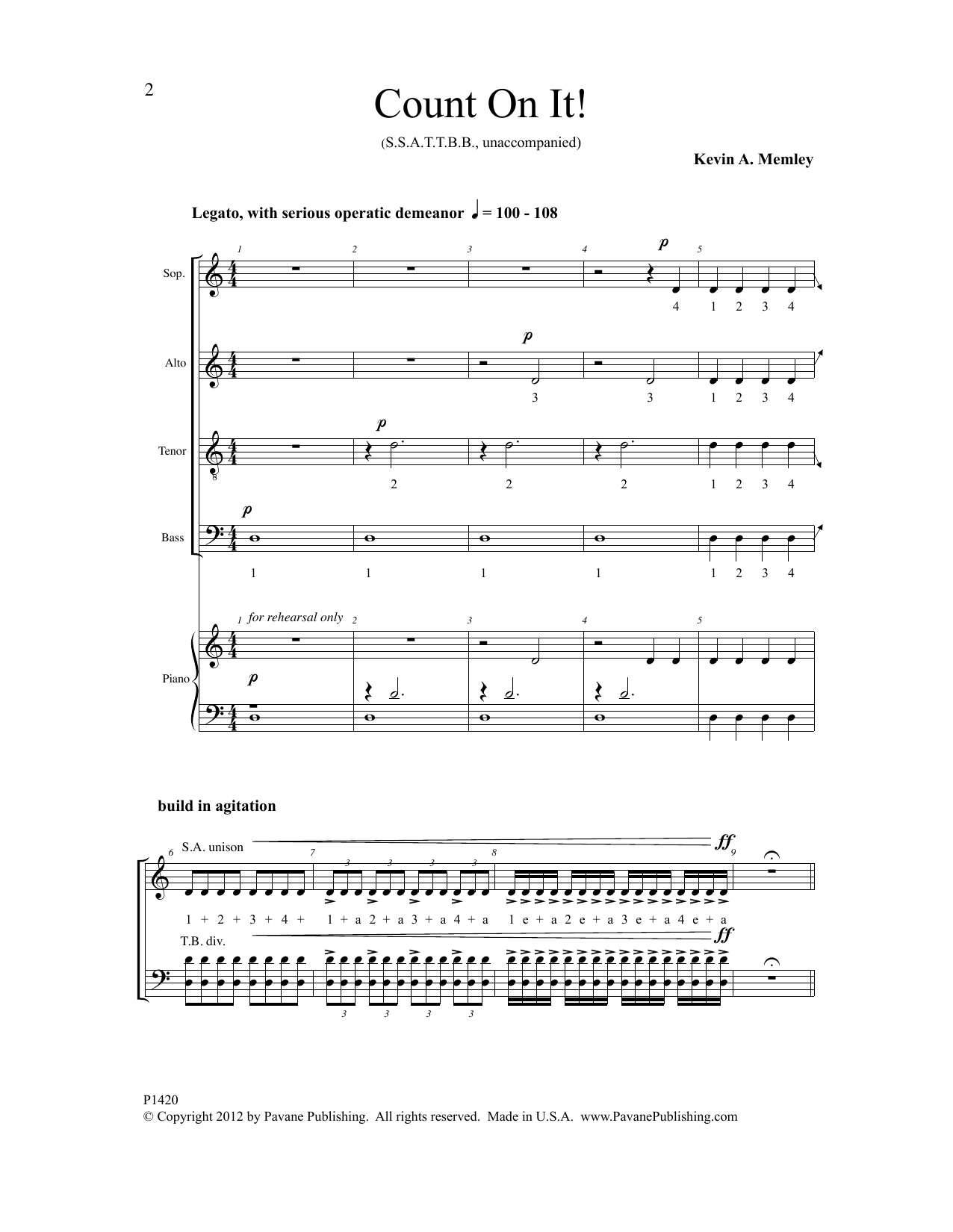 Download Kevin A. Memley Count on It! Sheet Music and learn how to play SSAATTBB Choir PDF digital score in minutes