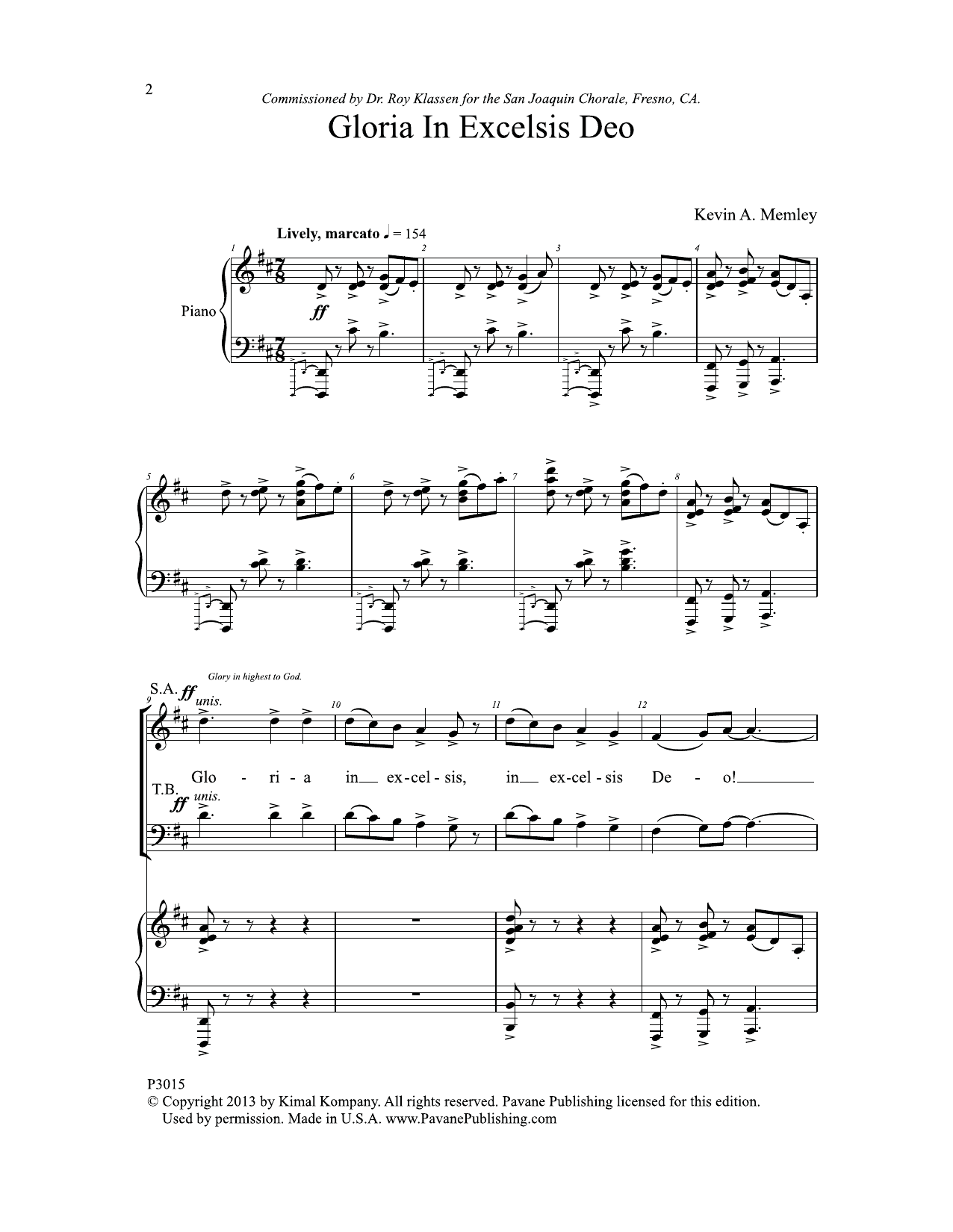 Download Kevin A. Memley Gloria in Excelsis Deo Sheet Music and learn how to play SATB Choir PDF digital score in minutes