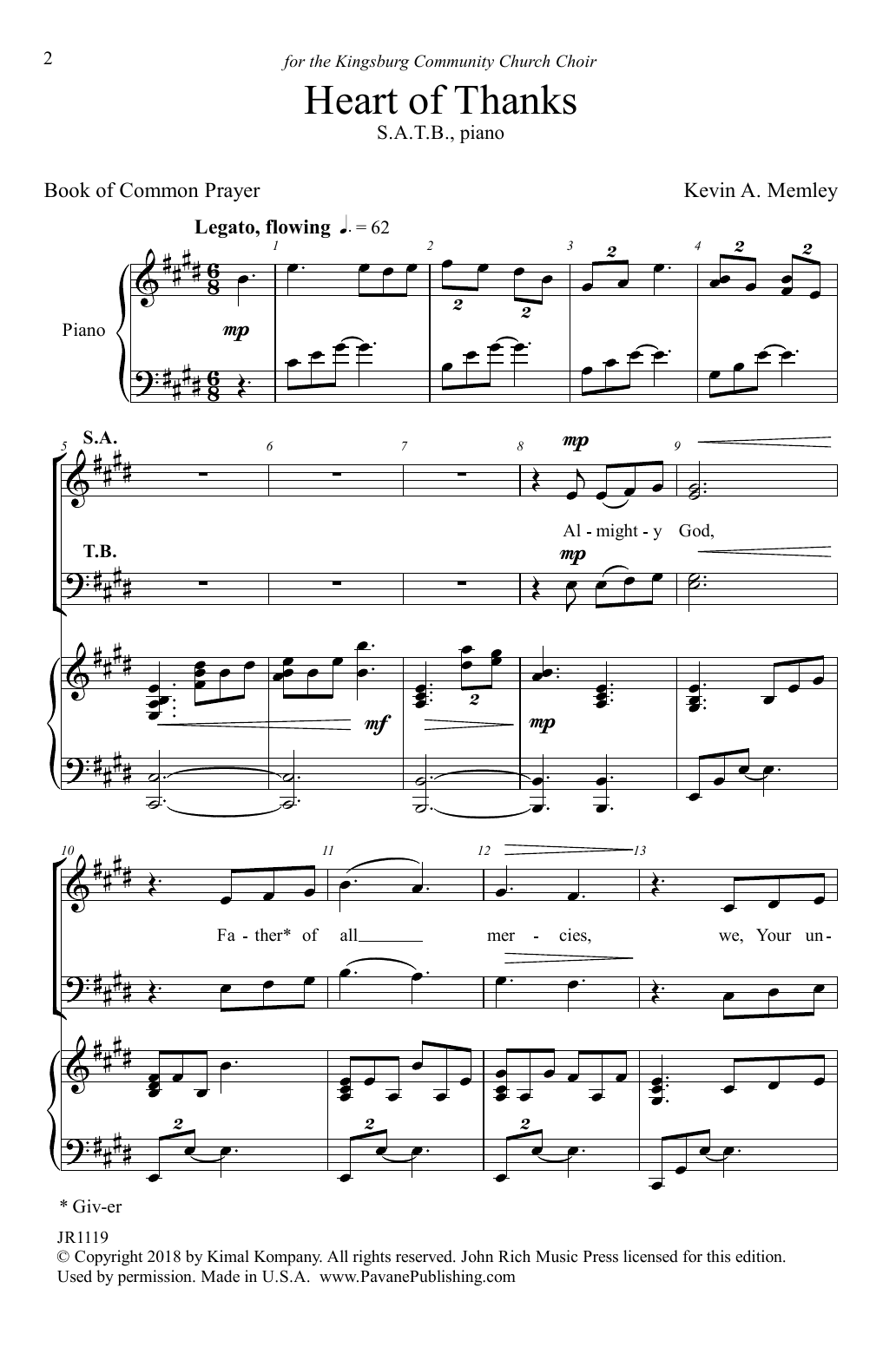 Download Kevin A. Memley Heart Of Thanks Sheet Music and learn how to play SATB Choir PDF digital score in minutes