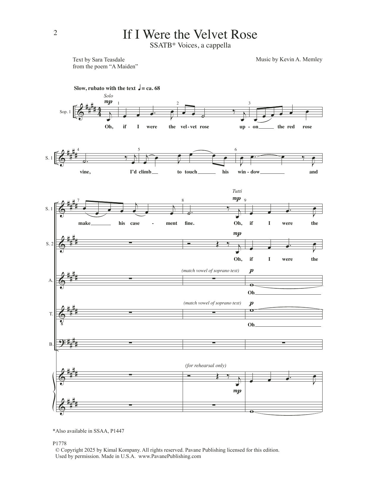 Download Kevin A. Memley If I Were the Velvet Rose Sheet Music and learn how to play Choir PDF digital score in minutes