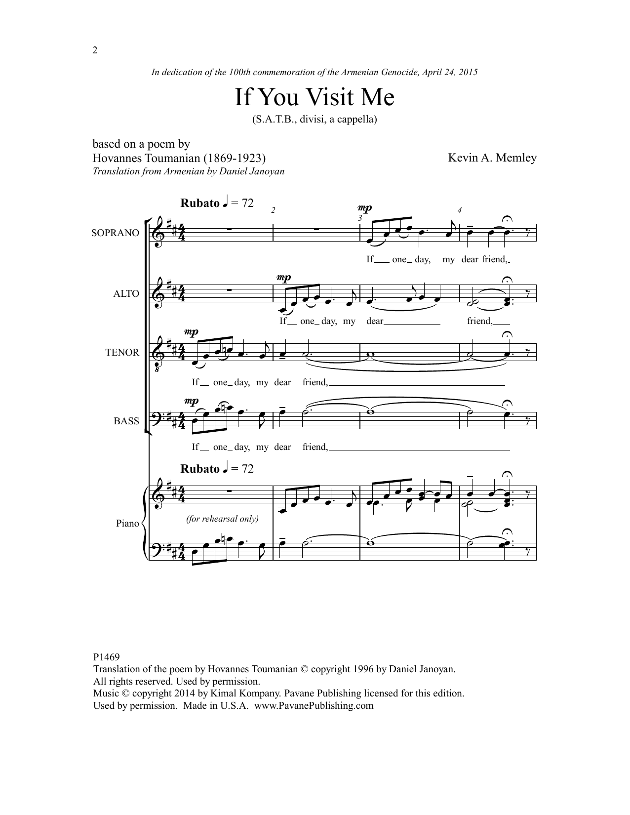 Download Kevin A. Memley If You Visit Me Sheet Music and learn how to play SATB Choir PDF digital score in minutes