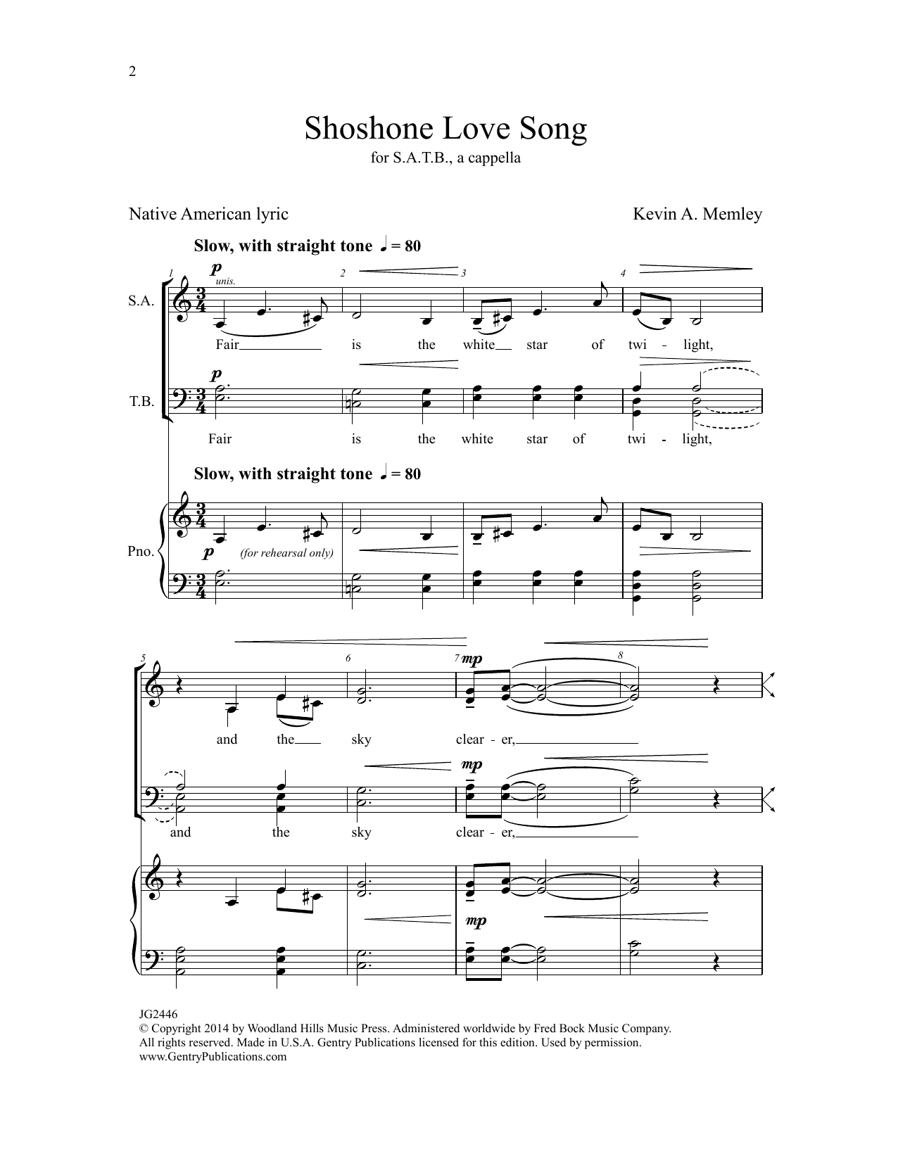 Download Kevin A. Memley Shoshone Love Song Sheet Music and learn how to play SATB Choir PDF digital score in minutes