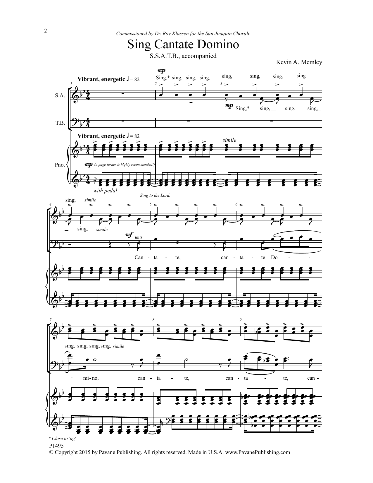 Download Kevin A. Memley Sing Cantate Domino Sheet Music and learn how to play Choir PDF digital score in minutes