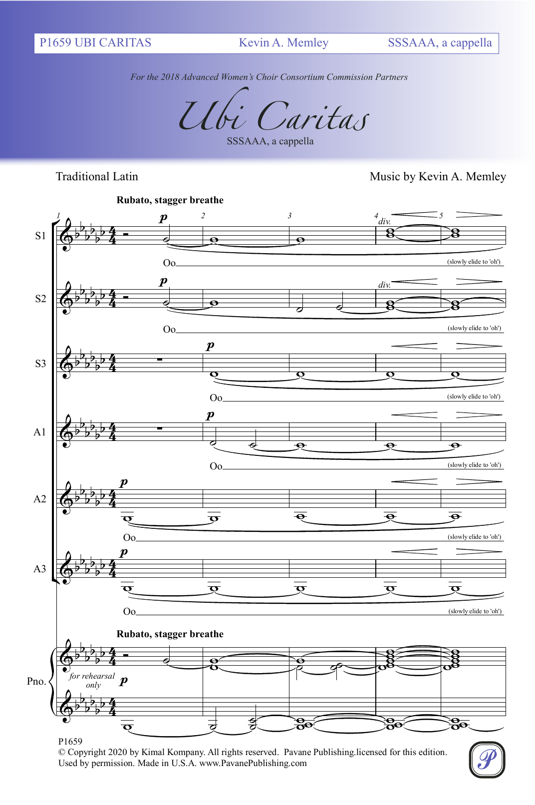 Download Kevin A. Memley Ubi Caritas Sheet Music and learn how to play SSA Choir PDF digital score in minutes