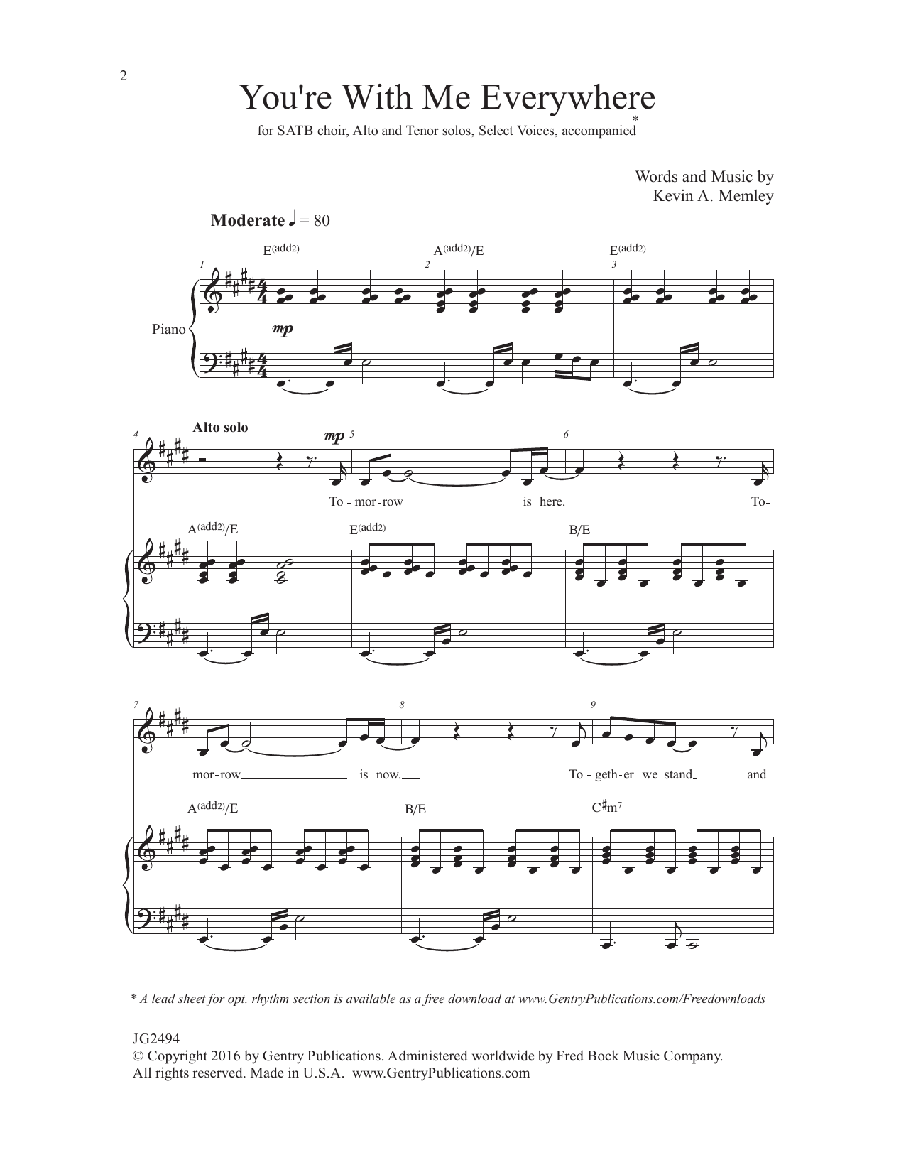 Download Kevin A. Memley You're with Me Everywhere Sheet Music and learn how to play SATB Choir PDF digital score in minutes