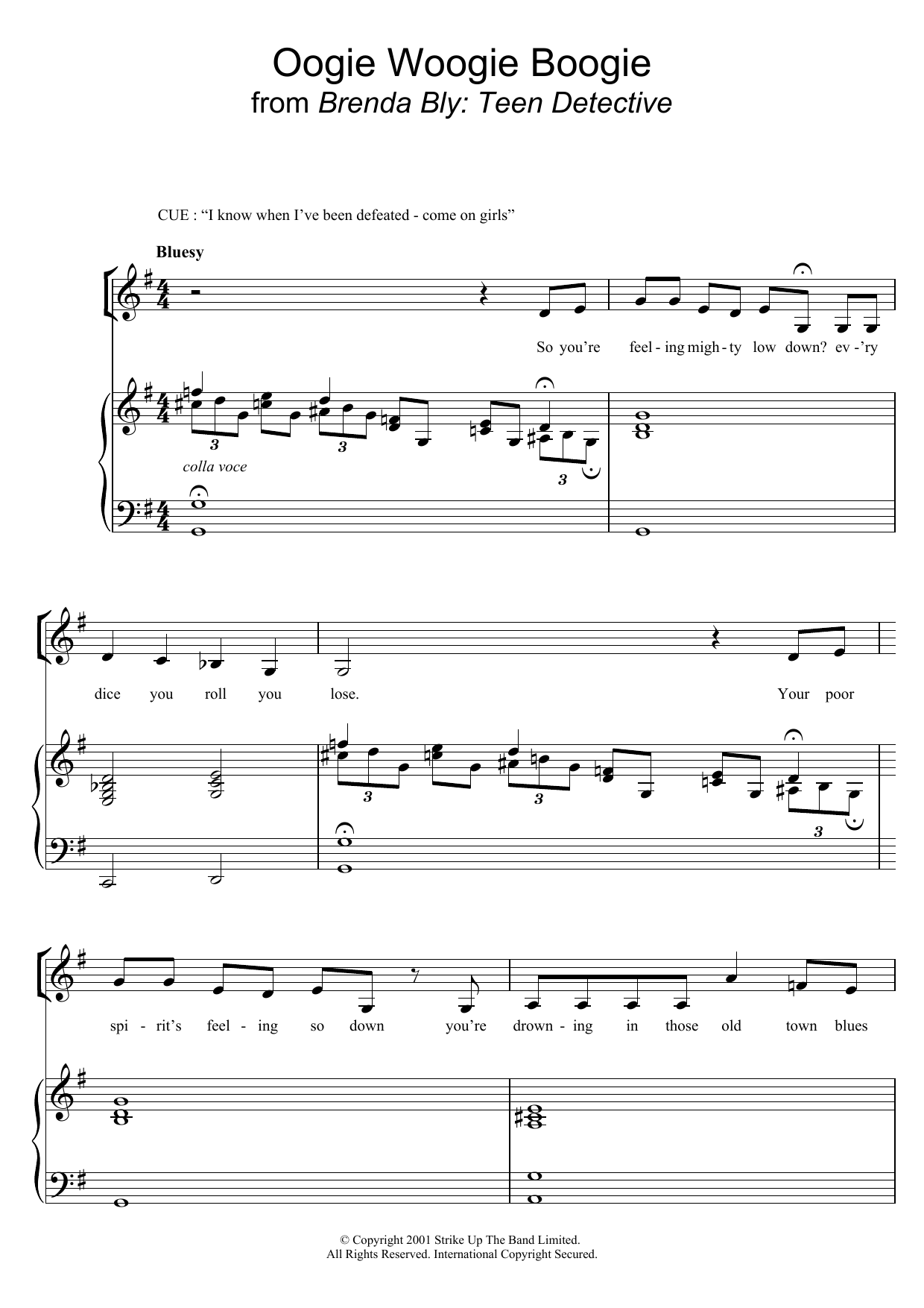 Download Charles Miller & Kevin Hammonds Oogie Woogie Boogie (From Brenda Bly: Teen Detective) Sheet Music and learn how to play Piano & Vocal PDF digital score in minutes