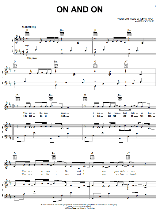 Download Kevin Max On And On Sheet Music and learn how to play Piano, Vocal & Guitar (Right-Hand Melody) PDF digital score in minutes
