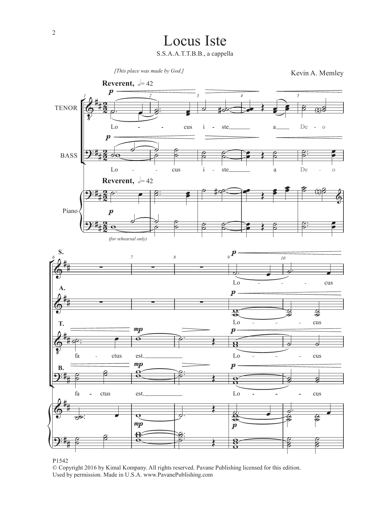 Download Kevin Memley Locus Iste Sheet Music and learn how to play SSAATTBB Choir PDF digital score in minutes