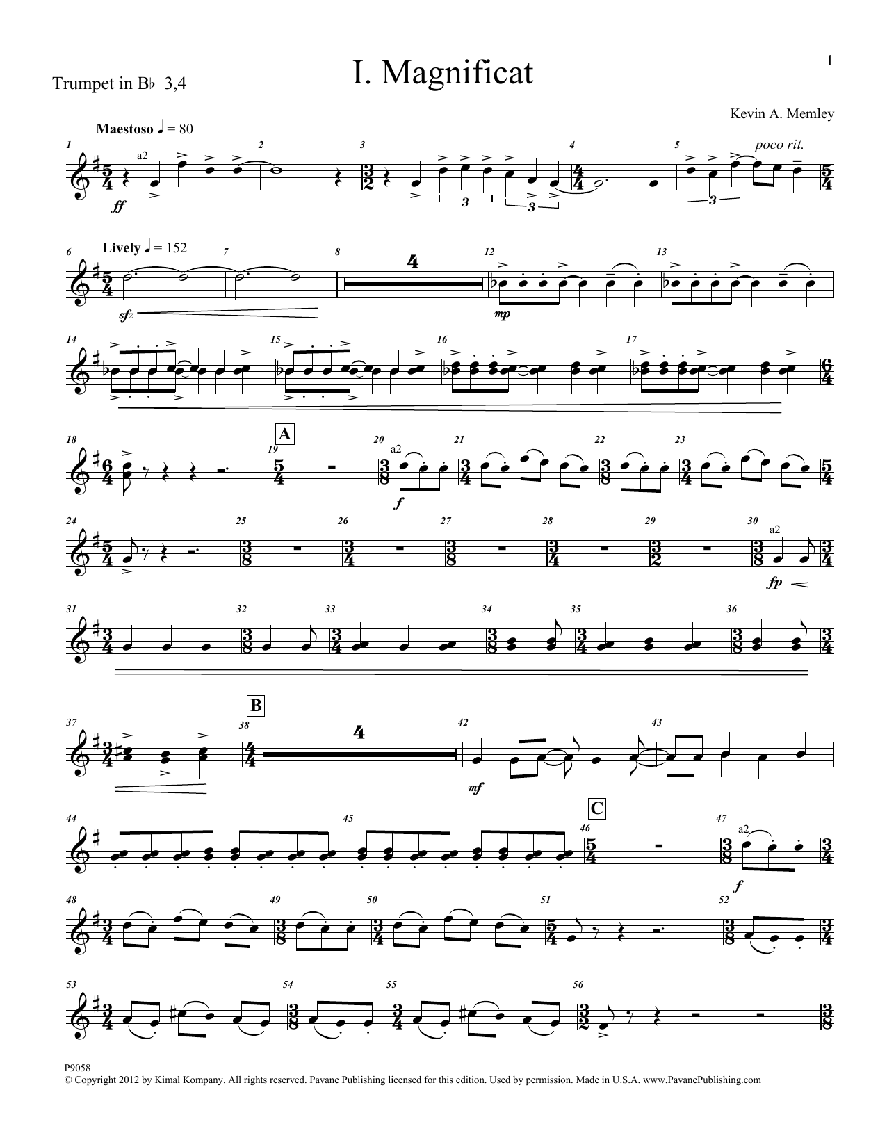 Download Kevin Memley Magnificat (Brass and Percussion) (Parts) - Bb Trumpet 3,4 Sheet Music and learn how to play Choir Instrumental Pak PDF digital score in minutes